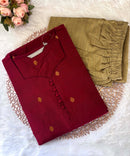Maroon Color Sweetheart Neck Premium Dupion Raw Silk Kurti with Small Zari Butta & Lining Coord Set  / LSS188