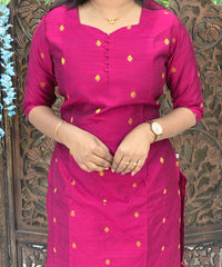 Pink Color Sweetheart Neck Premium Dupion Raw Silk Kurti with Small Zari Butta & Lining Coord Set  / LSS188