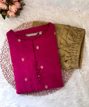 Pink Color Round Neck Premium Dupion Raw Silk Kurti with Small Round Zari Butta & Lining Coord Set  / LSS187