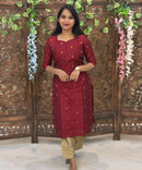 Maroon Color Sweetheart Neck Premium Dupion Raw Silk Kurti with Small Zari Butta & Lining Coord Set  / LSS188