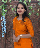 Orange Color Sweetheart Neck Premium Dupion Raw Silk Kurti with Thilagam Shape Zari Butta & Lining / LSS189