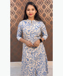 Blue and Half White Color Floral Design Premium Flex Cotton Aline Kurti with Pocket / LSS163