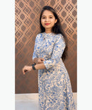 Blue and Half White Color Floral Design Premium Flex Cotton Aline Kurti with Pocket / LSS163