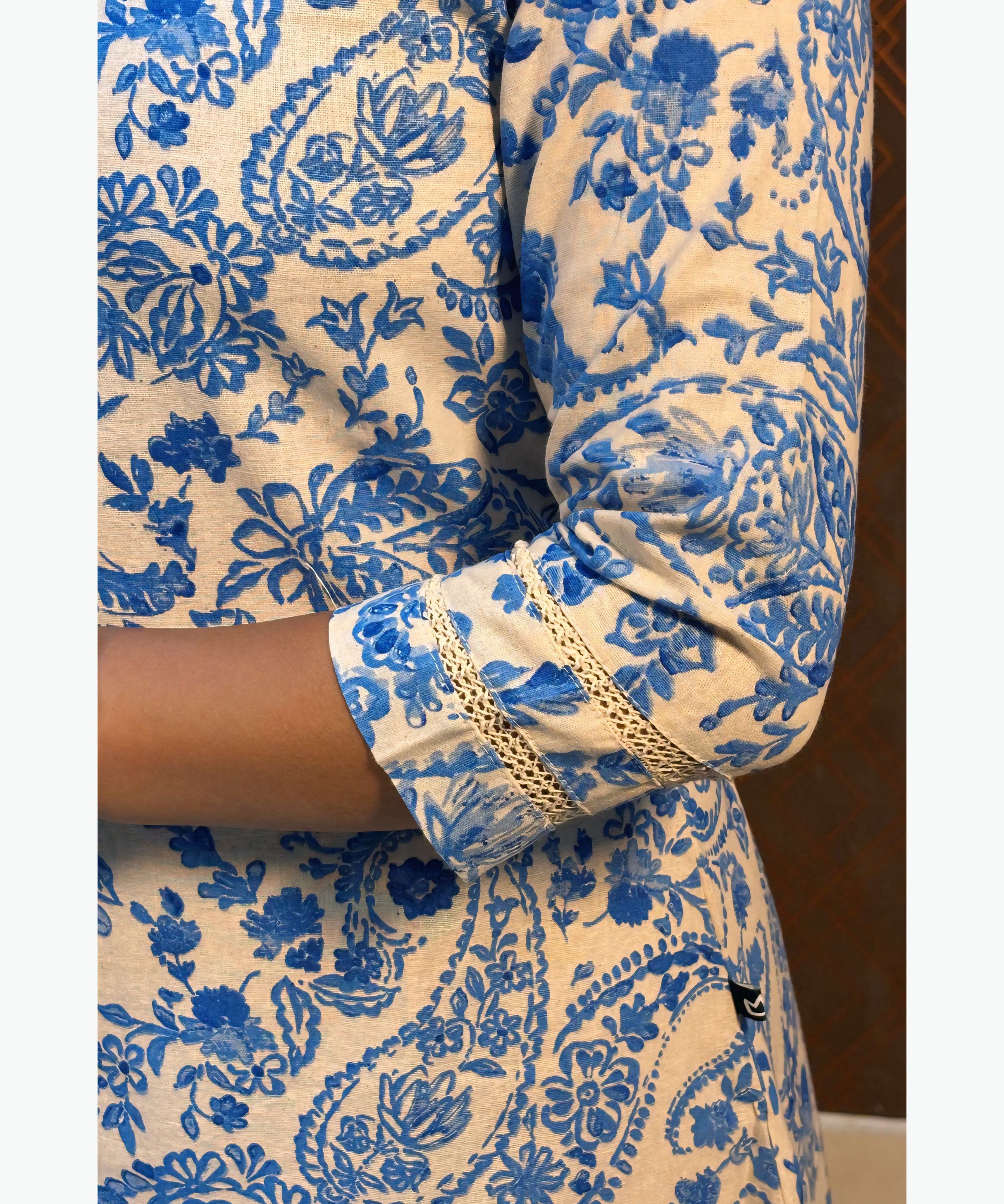 Blue and Half White Color Floral Design Premium Flex Cotton Aline Kurti with Pocket / LSS163