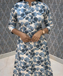 Navy Blue and Beige Color Floral Design Premium Flex Cotton Aline Kurti with Pocket / LSS163