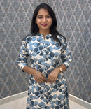 Navy Blue and Beige Color Floral Design Premium Flex Cotton Aline Kurti with Pocket / LSS163