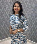 Navy Blue and Beige Color Floral Design Premium Flex Cotton Aline Kurti with Pocket / LSS163