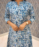 Navy Blue and Beige Color Floral Design Premium Flex Cotton Aline Kurti with Pocket / LSS163