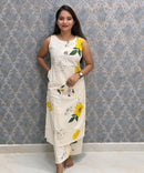 Yellow Floral Premium Flex Cotton Coord Set with Sleeves and Pocket / ESS415