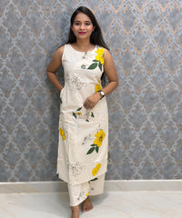 Yellow Floral Premium Flex Cotton Coord Set with Sleeves and Pocket / ESS415