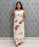 Pink Floral Premium Flex Cotton Coord Set with Sleeves and Pocket / ESS415