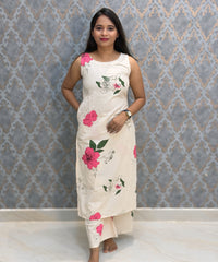 Pink Floral Premium Flex Cotton Coord Set with Sleeves and Pocket / ESS415