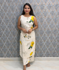 Yellow Floral Premium Flex Cotton Coord Set with Sleeves and Pocket / ESS415