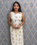 Orange and Green Floral Premium Flex Cotton Coord Set with Sleeves and Pocket / ESS415