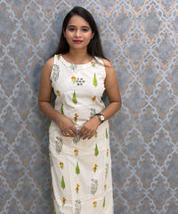 Orange and Green Floral Premium Flex Cotton Coord Set with Sleeves and Pocket / ESS415