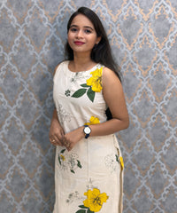 Yellow Floral Premium Flex Cotton Coord Set with Sleeves and Pocket / ESS415