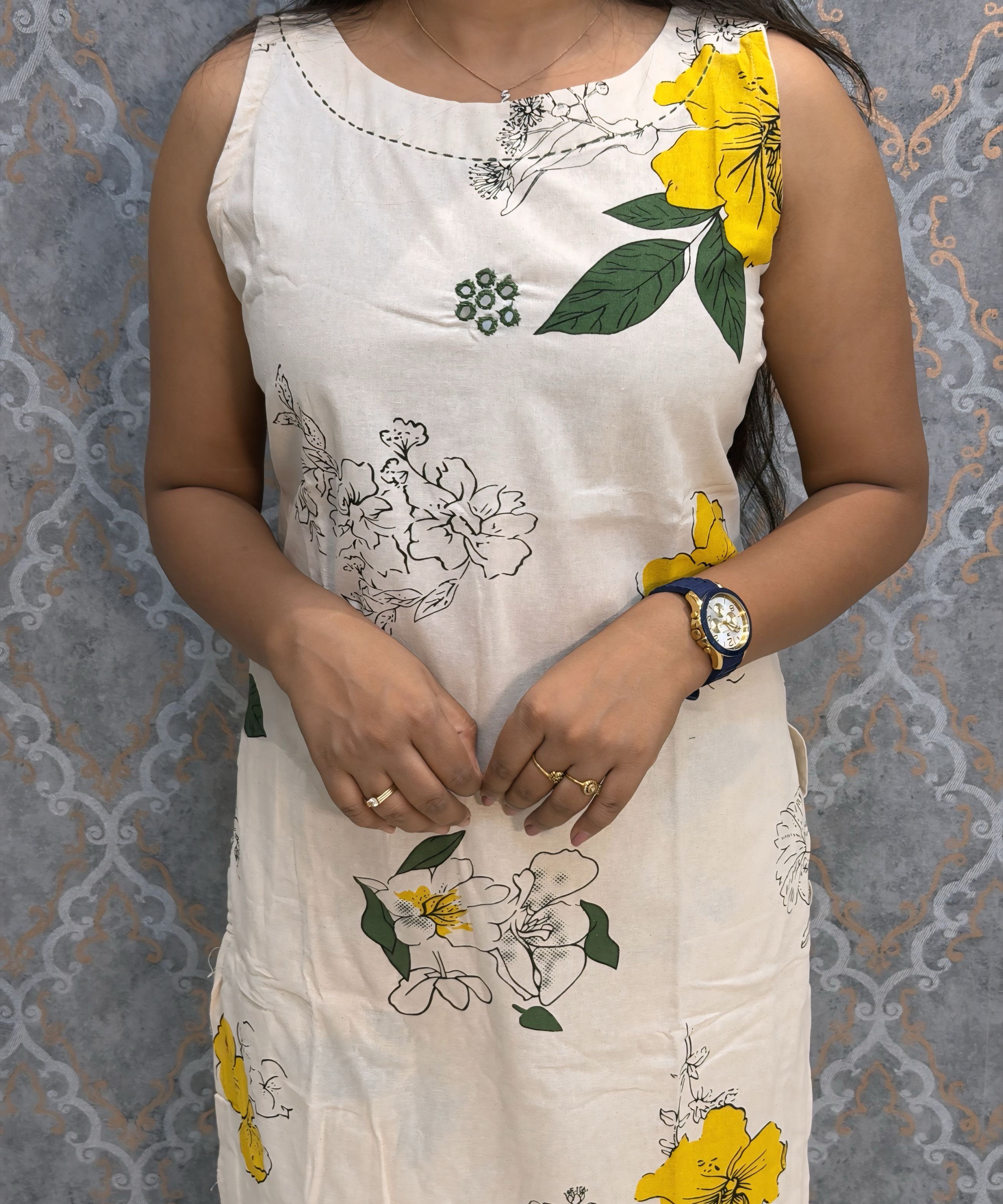 Yellow Floral Premium Flex Cotton Coord Set with Sleeves and Pocket / ESS415