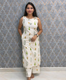 Orange and Green Floral Premium Flex Cotton Coord Set with Sleeves and Pocket / ESS415
