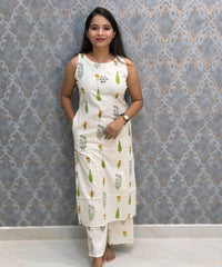 Orange and Green Floral Premium Flex Cotton Coord Set with Sleeves and Pocket / ESS415