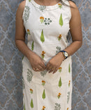 Orange and Green Floral Premium Flex Cotton Coord Set with Sleeves and Pocket / ESS415