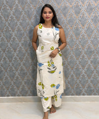 Blue Floral Premium Flex Cotton Coord Set with Sleeves and Pocket / ESS415