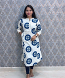 Blue and White Floral Design Premium Flex Cotton Kurtis with Pocket / ESS370
