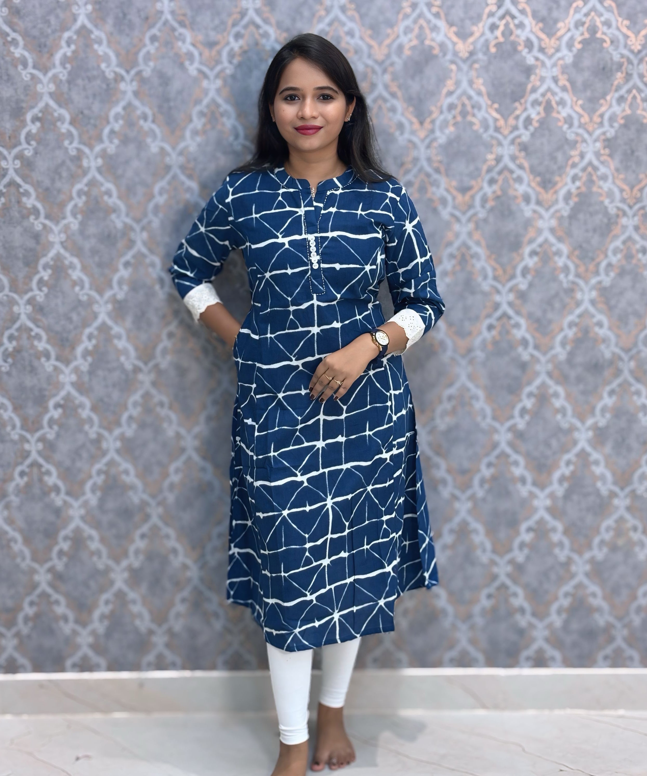 Blue Color Premium Flex Cotton Kurtis with Pocket / ESS370
