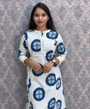 Blue and White Floral Design Premium Flex Cotton Kurtis with Pocket / ESS370