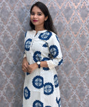 Blue and White Floral Design Premium Flex Cotton Kurtis with Pocket / ESS370