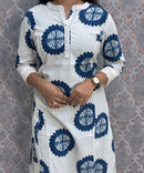 Blue and White Floral Design Premium Flex Cotton Kurtis with Pocket / ESS370