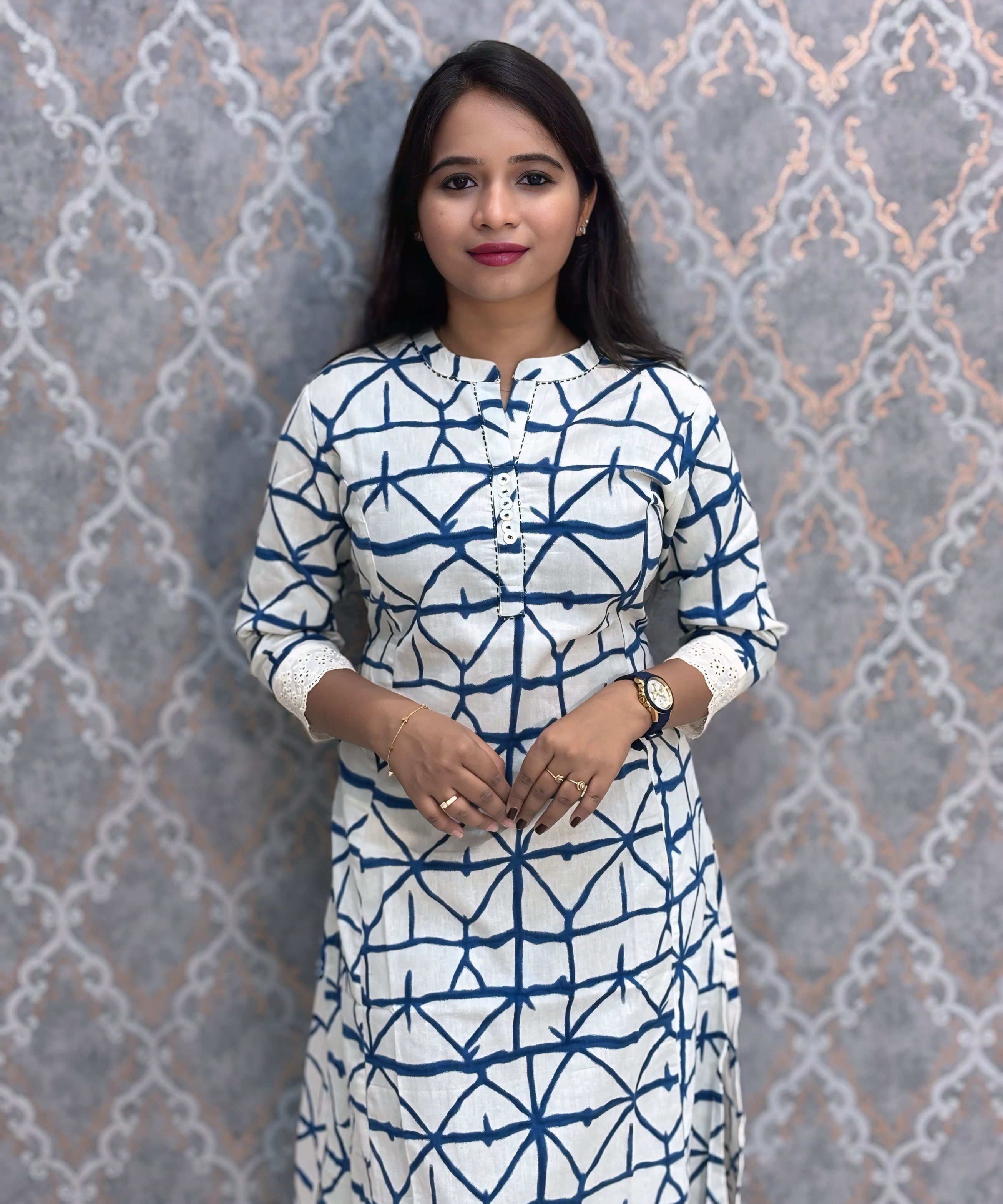 Blue and White Color Premium Flex Cotton Kurtis with Pocket / ESS370