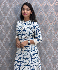 Blue and White Color Premium Flex Cotton Kurtis with Pocket / ESS370