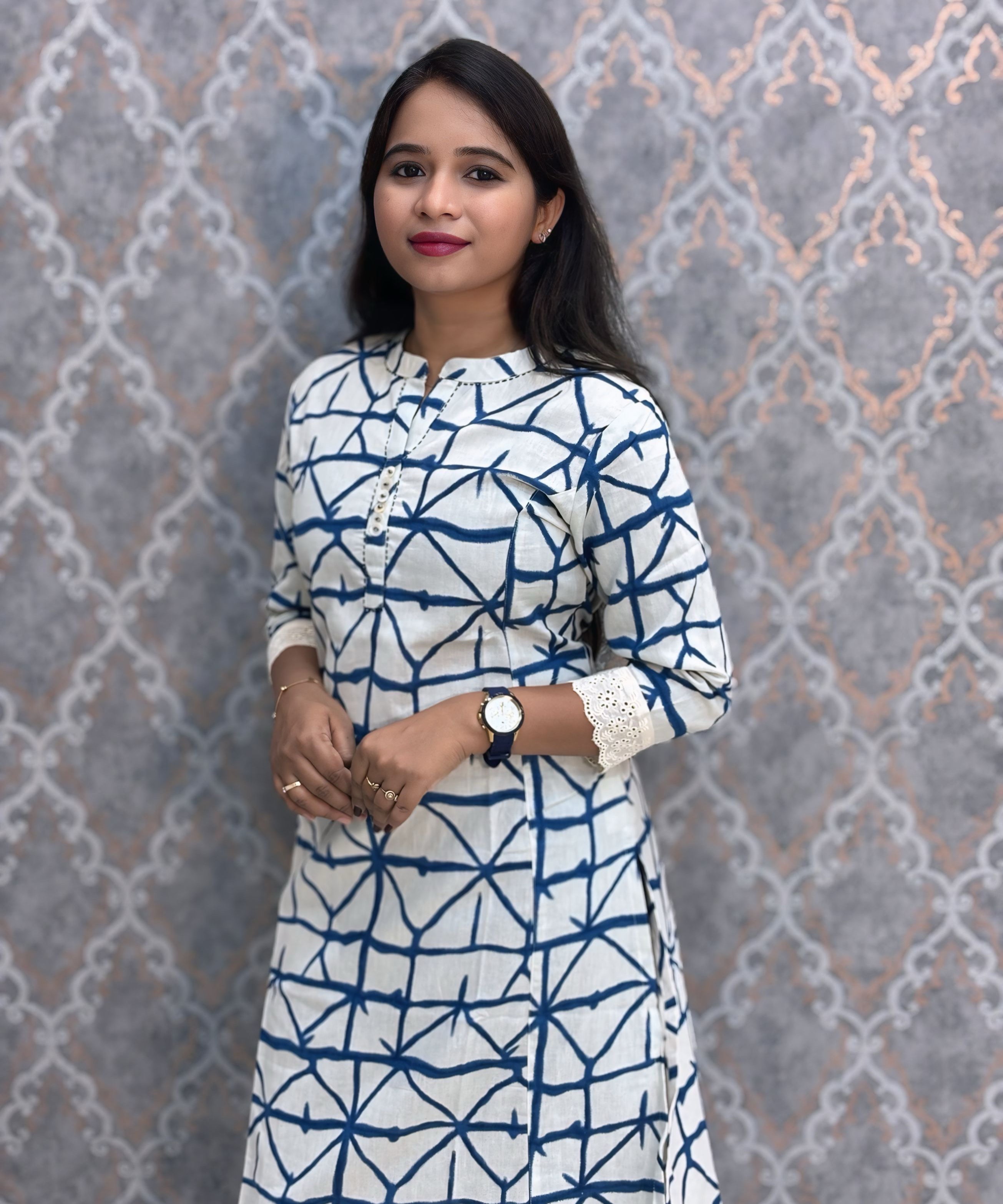 Blue and White Color Premium Flex Cotton Kurtis with Pocket / ESS370