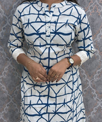 Blue and White Color Premium Flex Cotton Kurtis with Pocket / ESS370