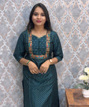 Teal Green Color Premium Foil Print Silk Coord Set with Pocket / LSS212