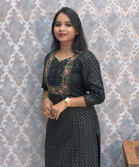 Black Color Premium Foil Print Silk Coord Set with Pocket / LSS212