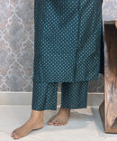 Teal Green Color Premium Foil Print Silk Coord Set with Pocket / LSS212