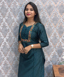 Teal Green Color Premium Foil Print Silk Coord Set with Pocket / LSS212