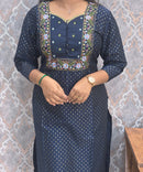 Navy Blue Color Premium Foil Print Silk Coord Set with Pocket / LSS212