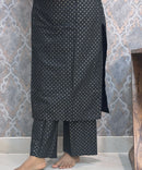 Black Color Premium Foil Print Silk Coord Set with Pocket / LSS212