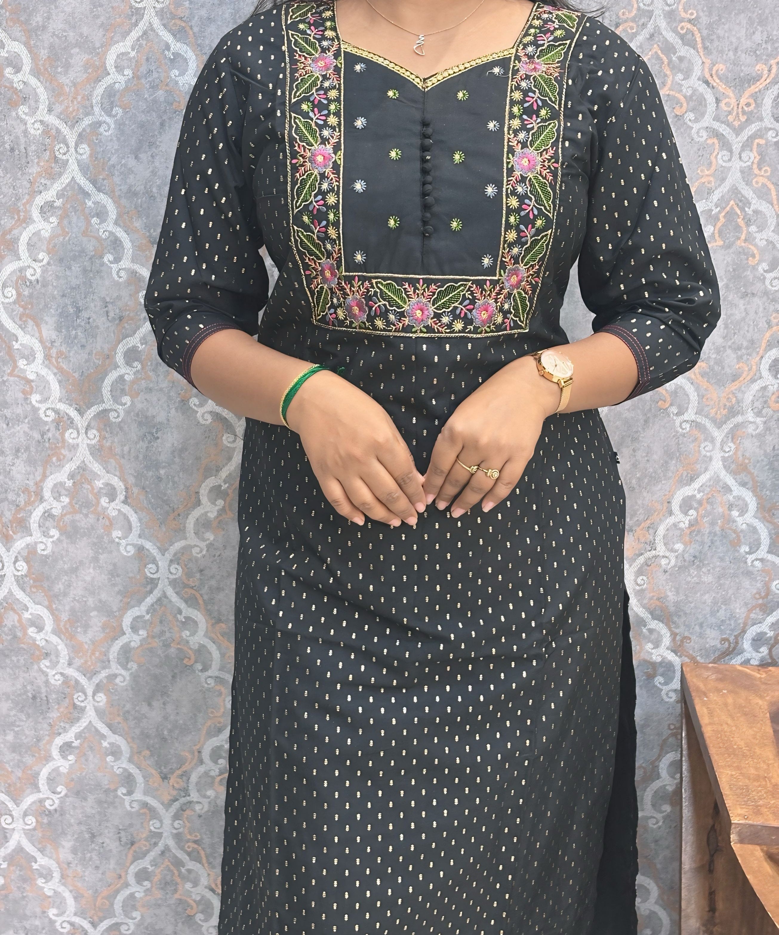 Black Color Premium Foil Print Silk Coord Set with Pocket / LSS212