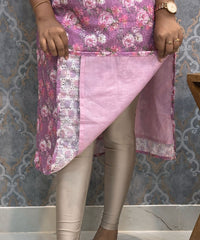 Purple Color Floral Prints Premium Hakoba Straight Cut  Kurti with Cotton Lining / LSS204