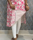White and Pink Color Floral Prints Premium Hakoba Straight Cut  Kurti with Cotton Lining / LSS204
