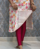 White, Pink and Yellow Color Floral Prints Premium Hakoba Straight Cut  Kurti with Cotton Lining / LSS204