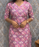 Purple Color Floral Prints Premium Hakoba Straight Cut  Kurti with Cotton Lining / LSS204