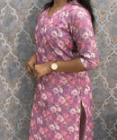 Purple Color Floral Prints Premium Hakoba Straight Cut  Kurti with Cotton Lining / LSS204