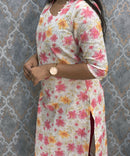 White, Pink and Yellow Color Floral Prints Premium Hakoba Straight Cut  Kurti with Cotton Lining / LSS204