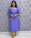 Lavender and Mustard yellow Premium Handloom Cotton 3 Piece Salwar Set with Pocket / HL017
