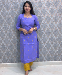 Lavender and Mustard yellow Premium Handloom Cotton 3 Piece Salwar Set with Pocket / HL017