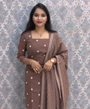 Brown Premium Handloom Cotton 3 Piece Salwar Set with Pocket / HL016